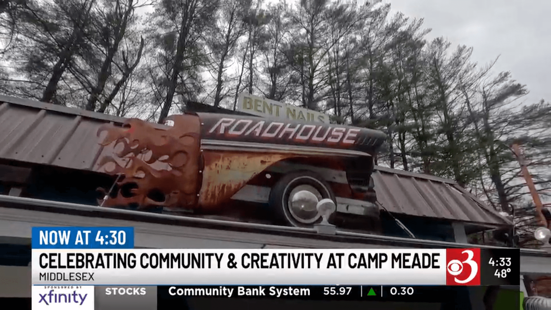 WCAX news screenshot with Bent Nails Roadhouse sign