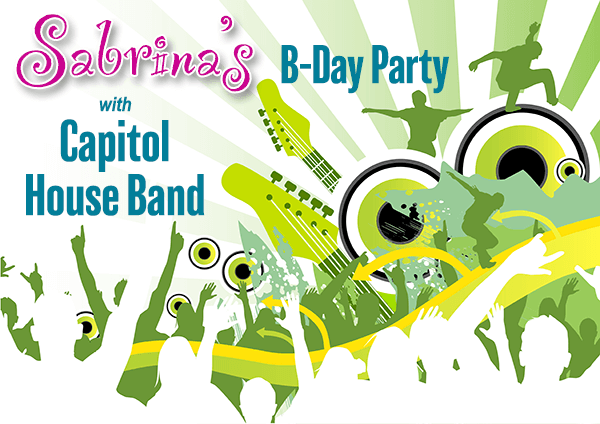 People with raised hands dancing.