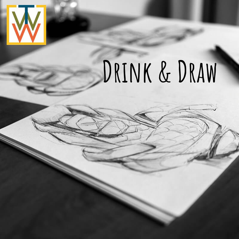 Sketch pad with the Words Drink and Draw