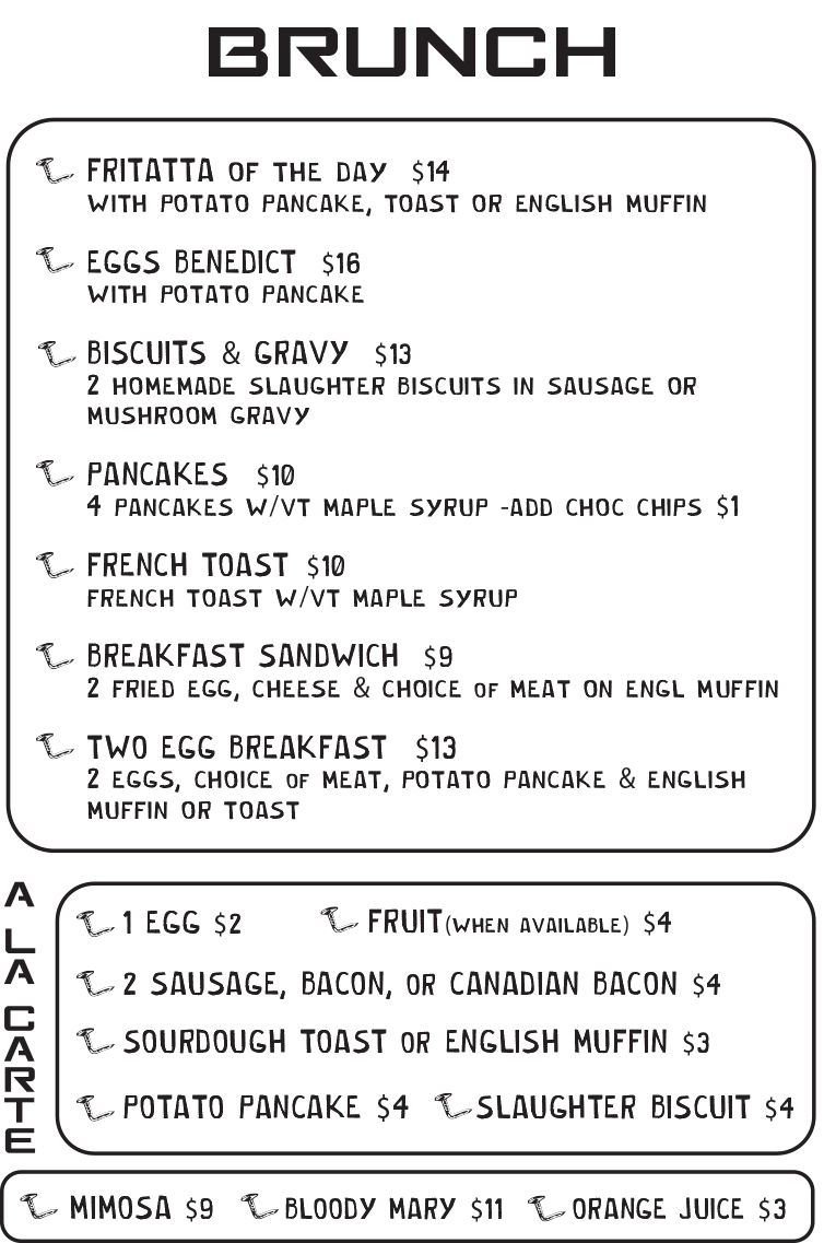 Brunch menu at Bent Nails Roadhouse