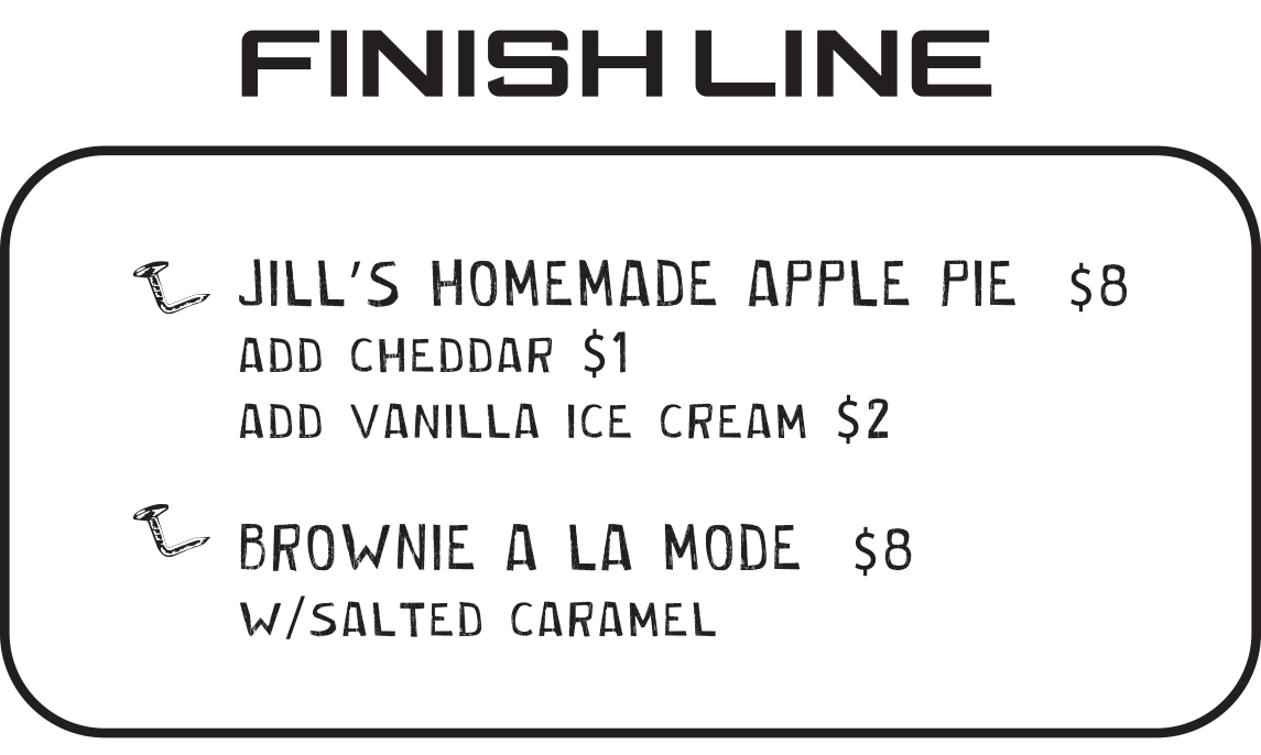 Finish Line Menu at Bent Nails Roadhouse