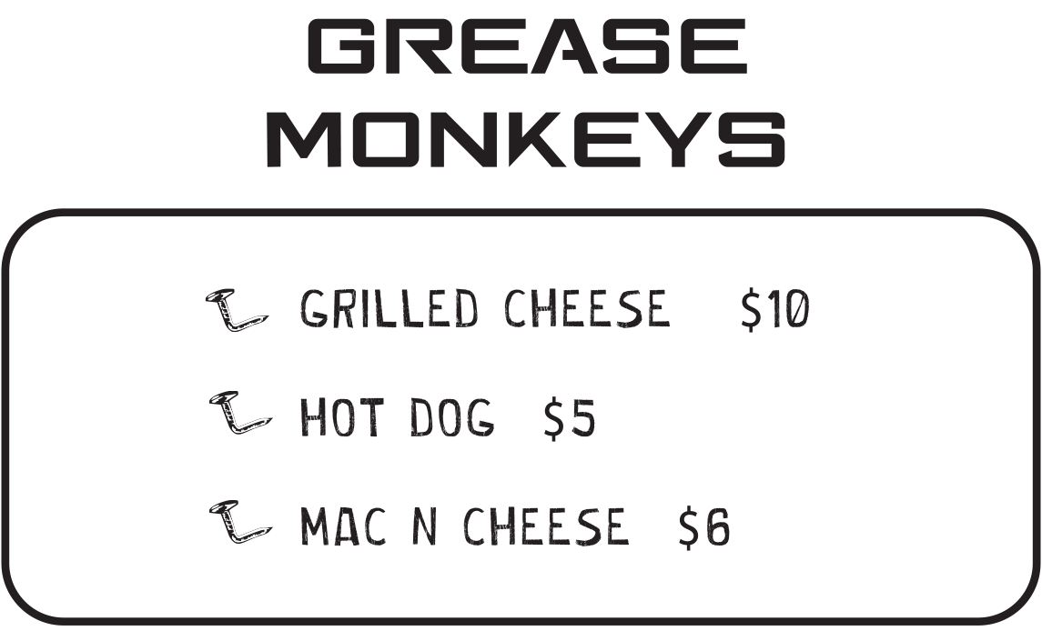 Grease Monkey Menu at Bent Nails Roadhouse