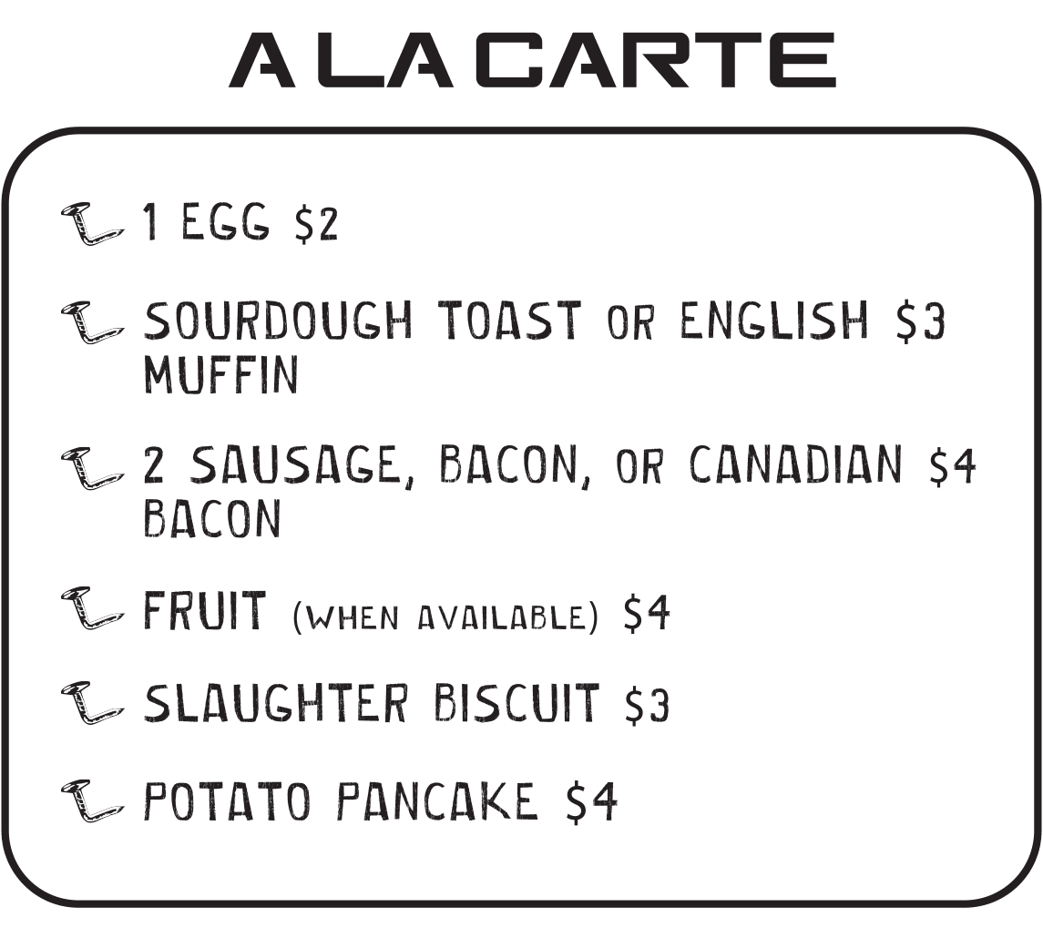 A La Cart Menu at Bent Nails Roadhouse