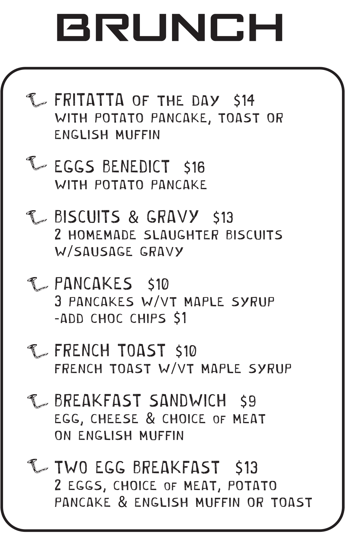 Brunch Menu at Bent Nails Bistro