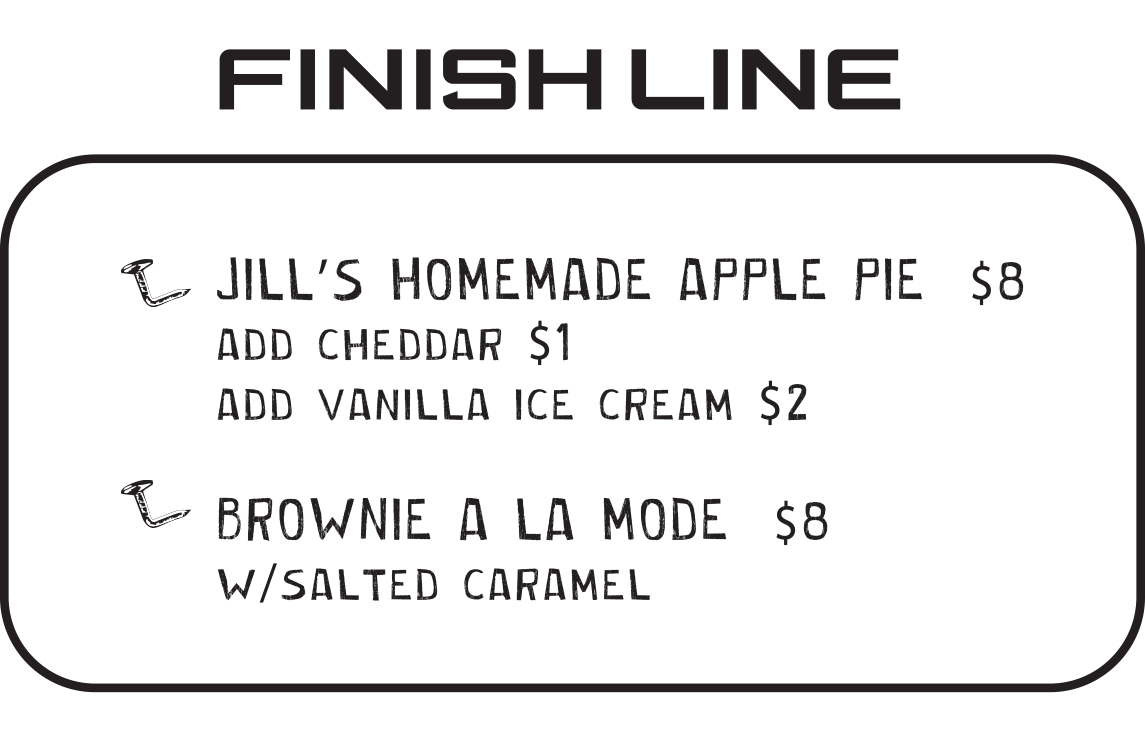 Finish Line Menu at Bent Nails Roadhouse