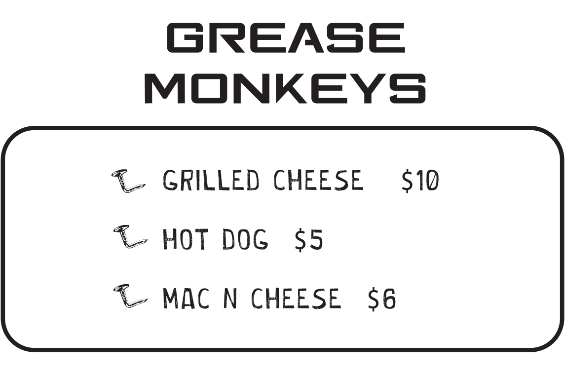 Grease Monkey Menu at Bent Nails Roadhouse