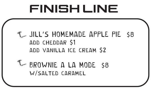 Finish Line menu at Bent Nails Roadhouse