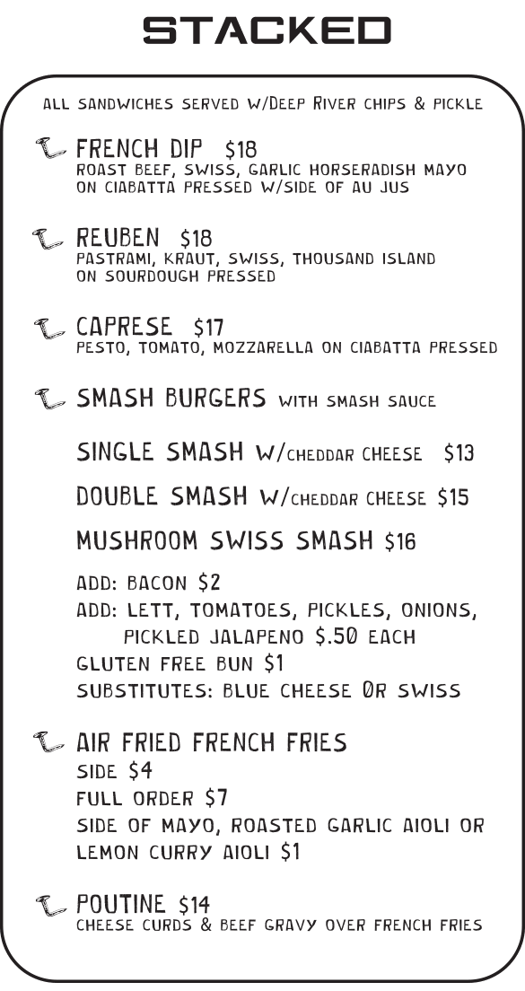 Stacked menu at Bent Nails Bistro